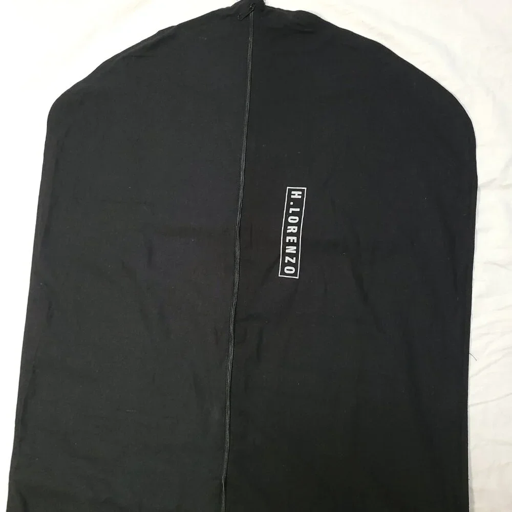H. Lorenzo Black Garment Bag Logo Spell Out Fabric Zipper Empty READ 48 x 24 in